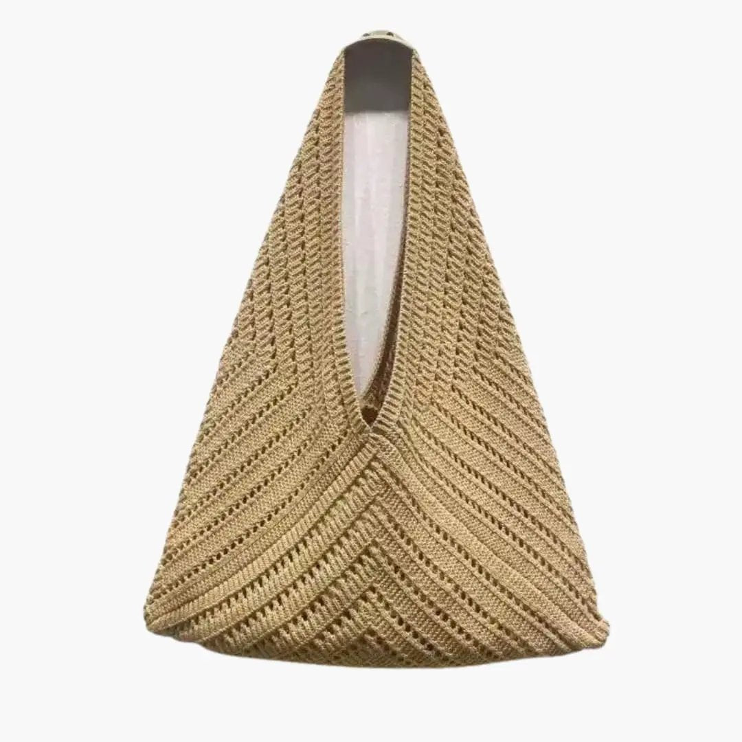 Women's tote bag in beige knitted texture with open top and woven detail