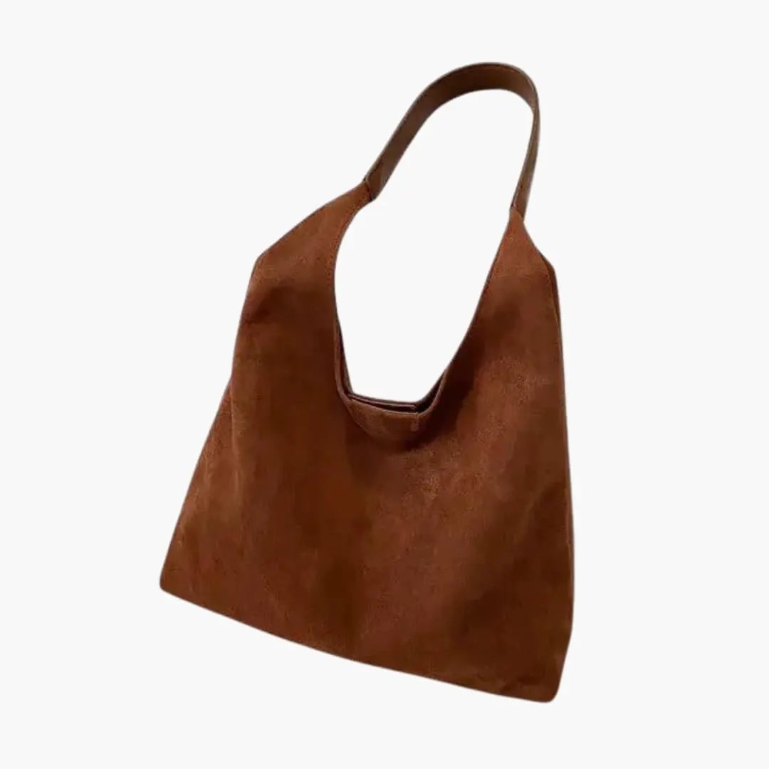 Women's Tote Bag by Wilfred Smith with shoulder strap, brown suede, spacious interior