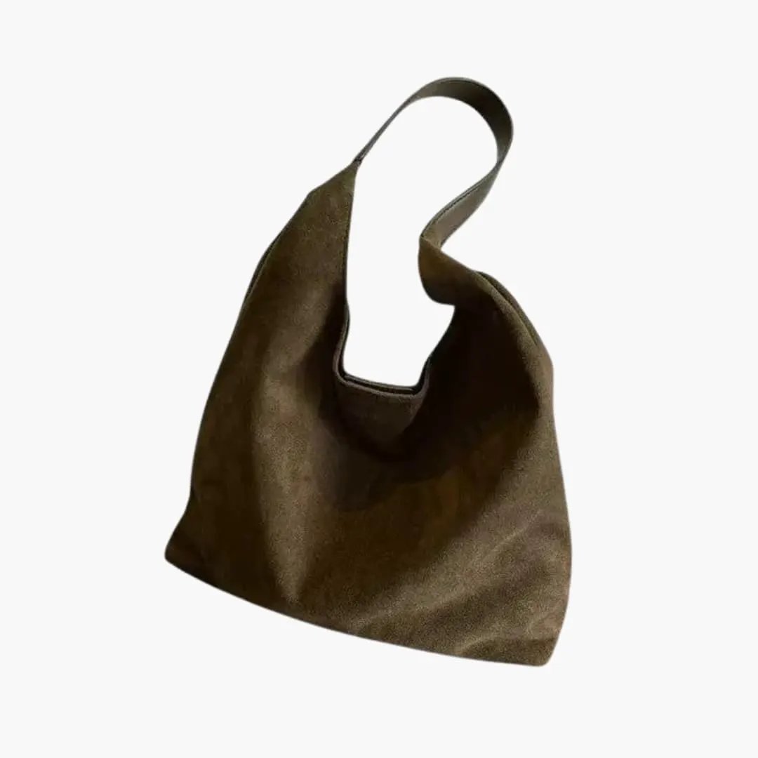 Women's tote bag, brown suede texture with a single shoulder strap