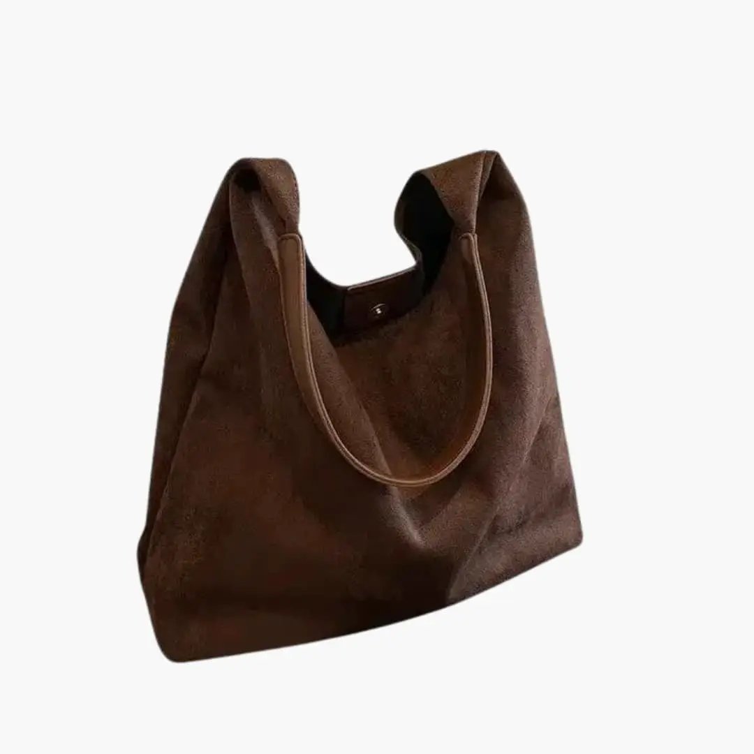 Women's tote bag in brown suede with structured shape and shoulder straps