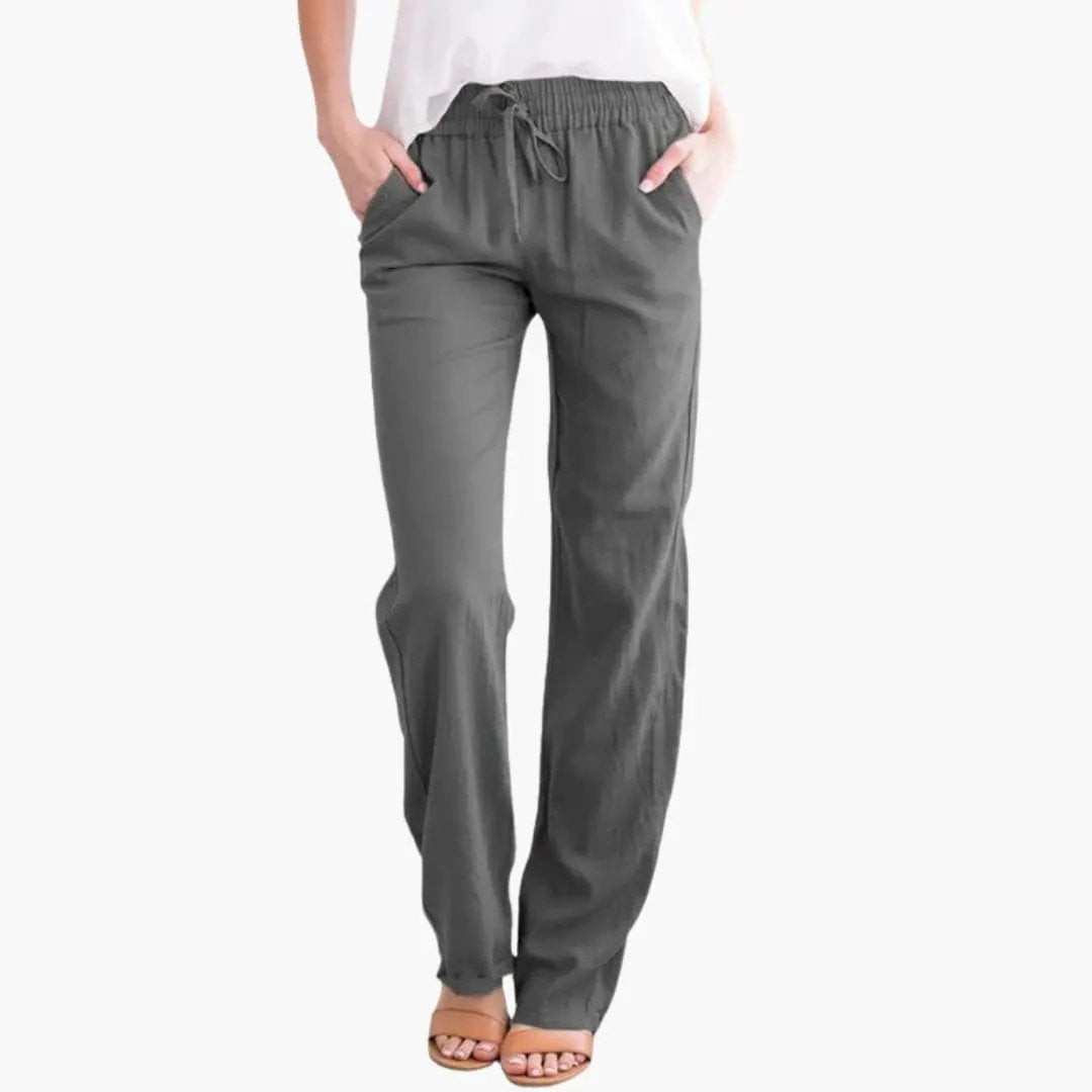 Women's wide-leg pants with elastic waist and pockets, gray, by Wilfred Smith.
