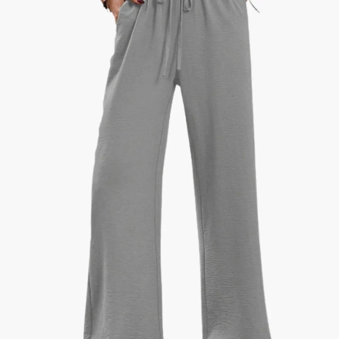 Women's wide-leg pants by Wilfred Smith with elastic waistband and side pockets, grey