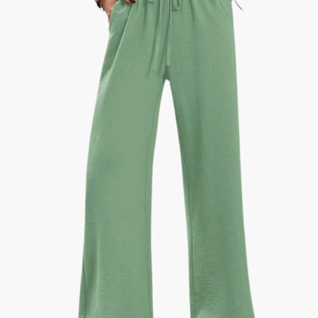 Women's wide-leg pants by Wilfred Smith in green with elastic waistband and side pockets
