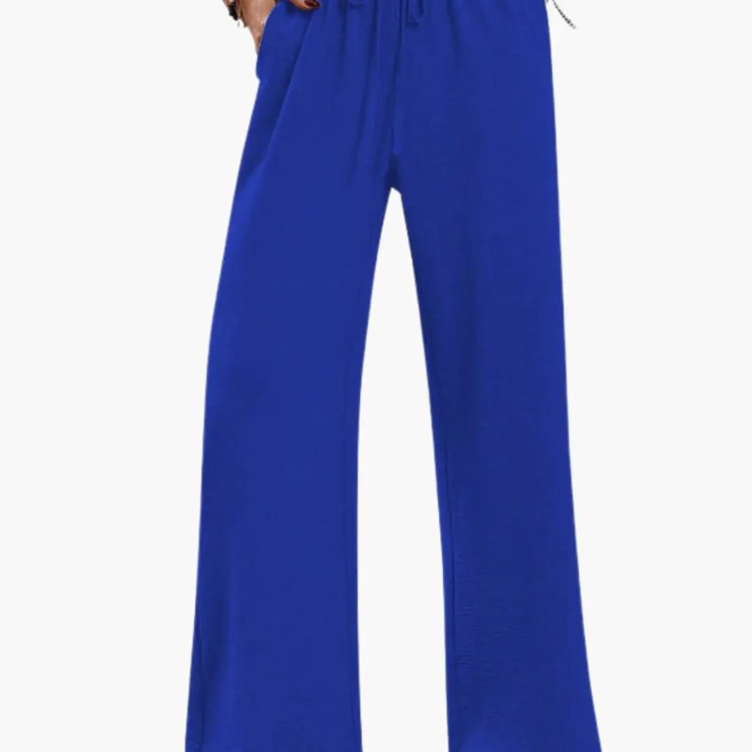 Wilfred Smith women's wide-leg pants with elastic waistband and side pockets in royal blue