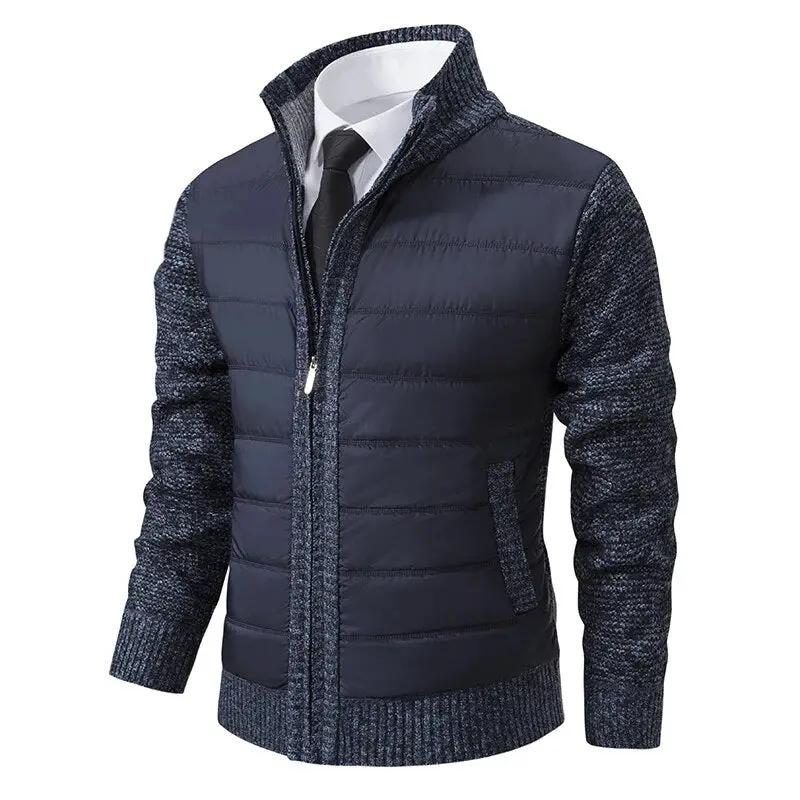 Light Quilted Jacket for Men, navy with knit sleeves and zip-front closure