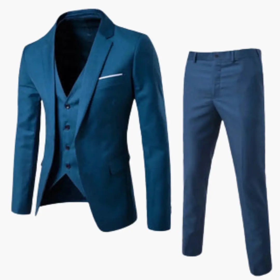 Men’s Wilfred Smith Summer Three-Piece Suit in blue-teal with jacket and pants