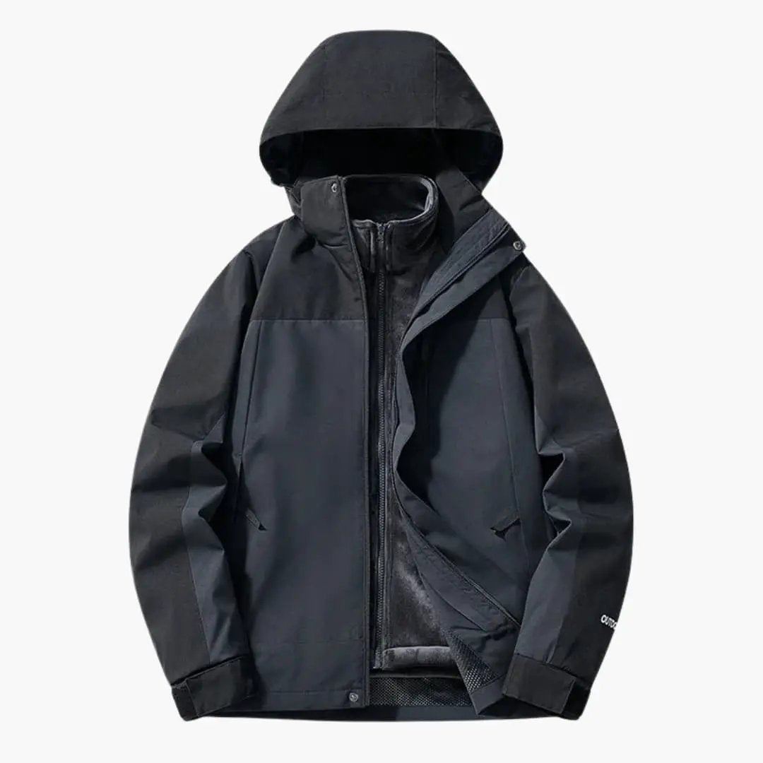 Unisex ski jacket with hood by Wilfred Smith, black-gray with zipper pockets