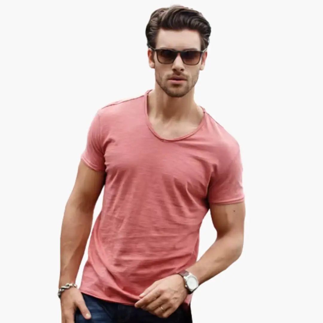 Light Summer Shirt for Men, pink short-sleeve T-shirt with casual comfort