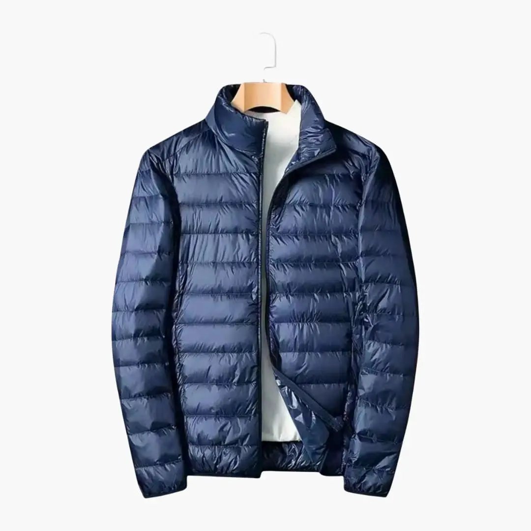 Men's Quilted Jacket by Wilfred Smith with zipper and collar, navy
