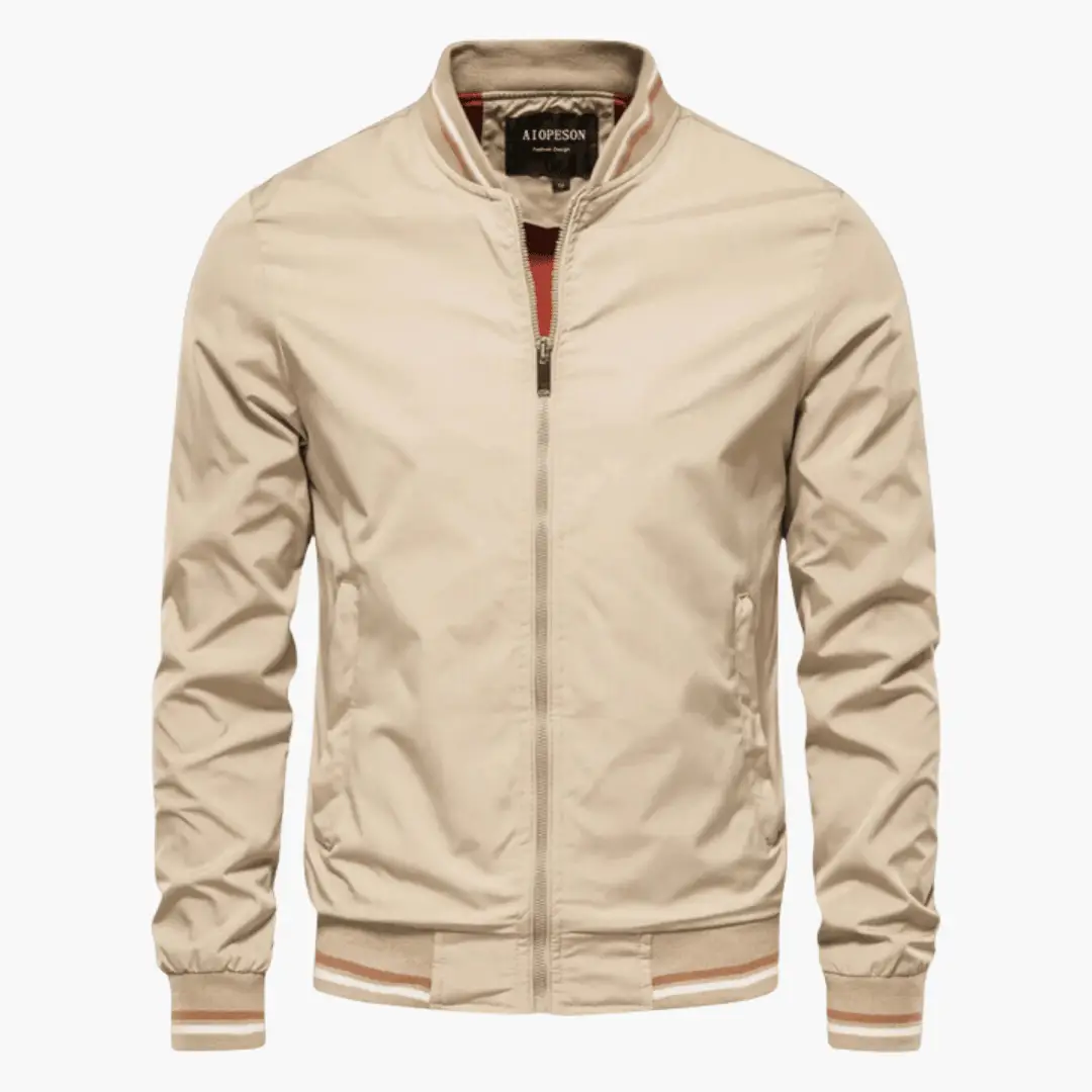 Structured Jacket for Men in beige with zip closure and ribbed cuffs and hem.