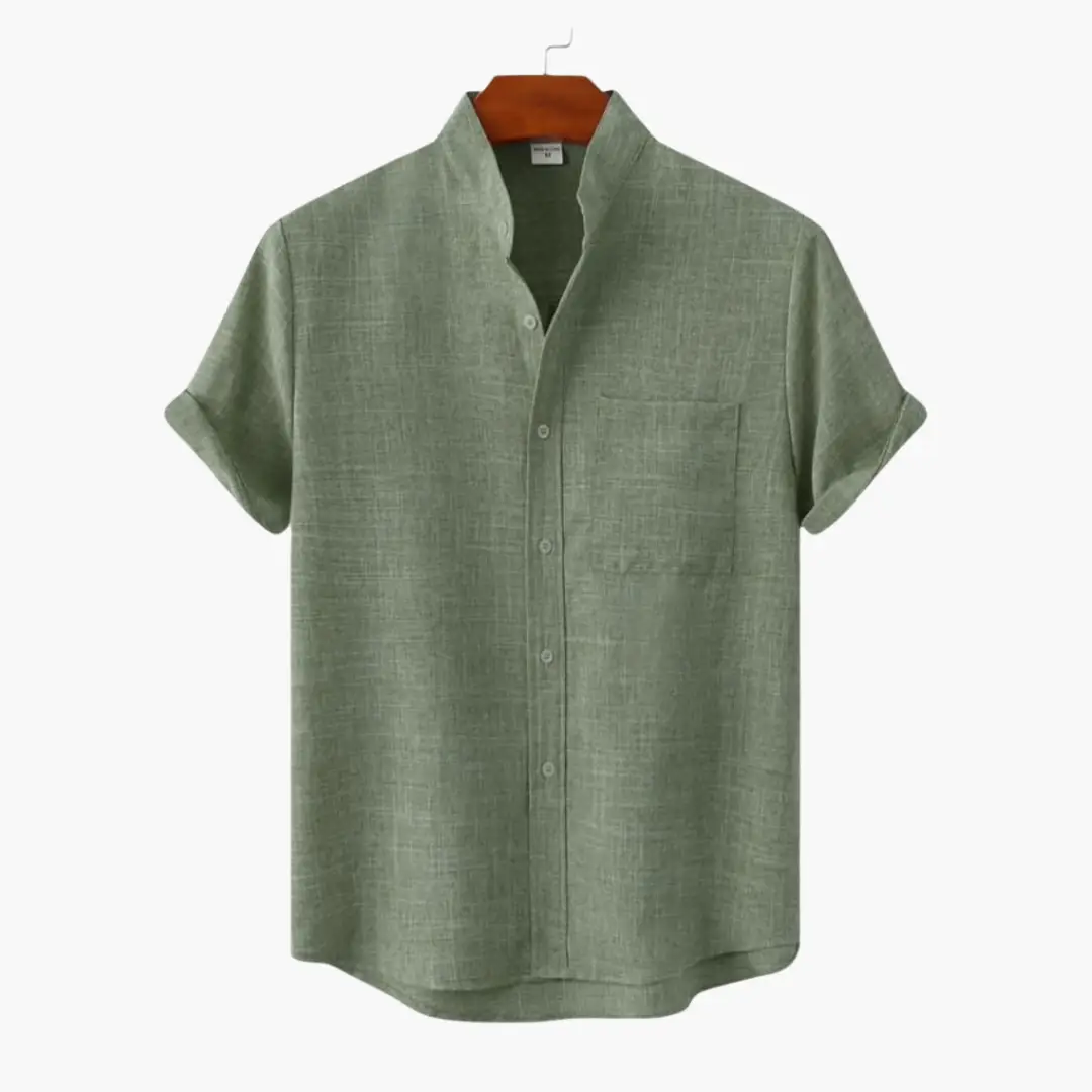 Men’s Short Sleeve Button-Down Shirt by Wilfred Smith in sage green with chest pocket