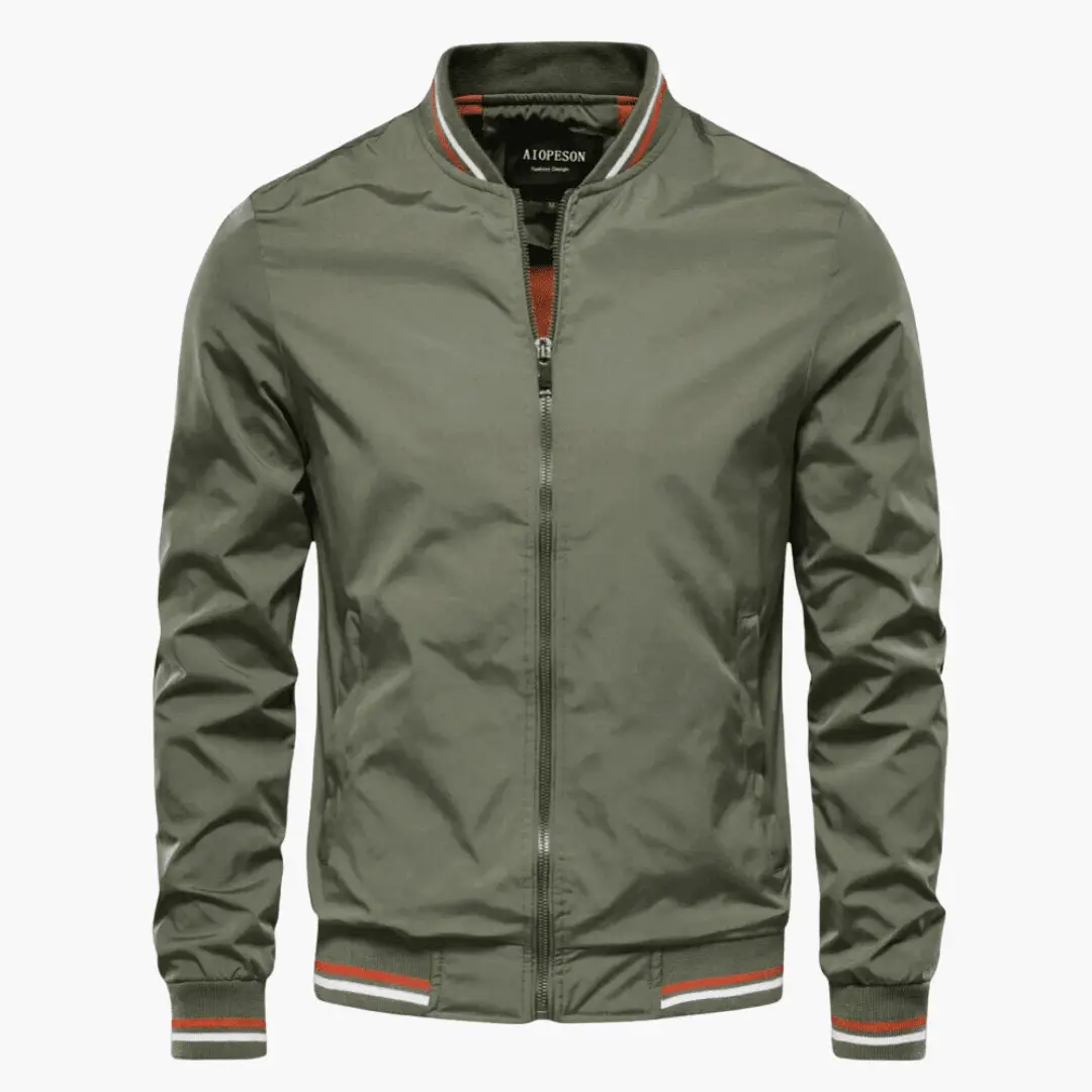 Structured jacket for men in olive green with zip-front closure