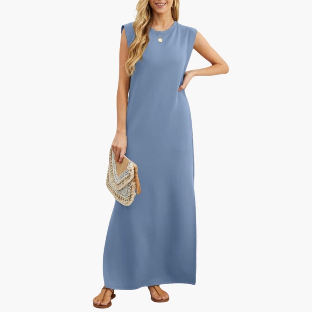 Maxi dress in blue, sleeveless and ankle-length for summer wear
