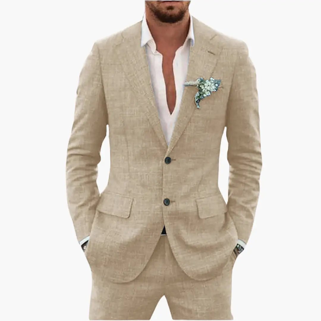 Men's wedding two-piece suit Wilfred Smith in beige with notched lapel and button closure