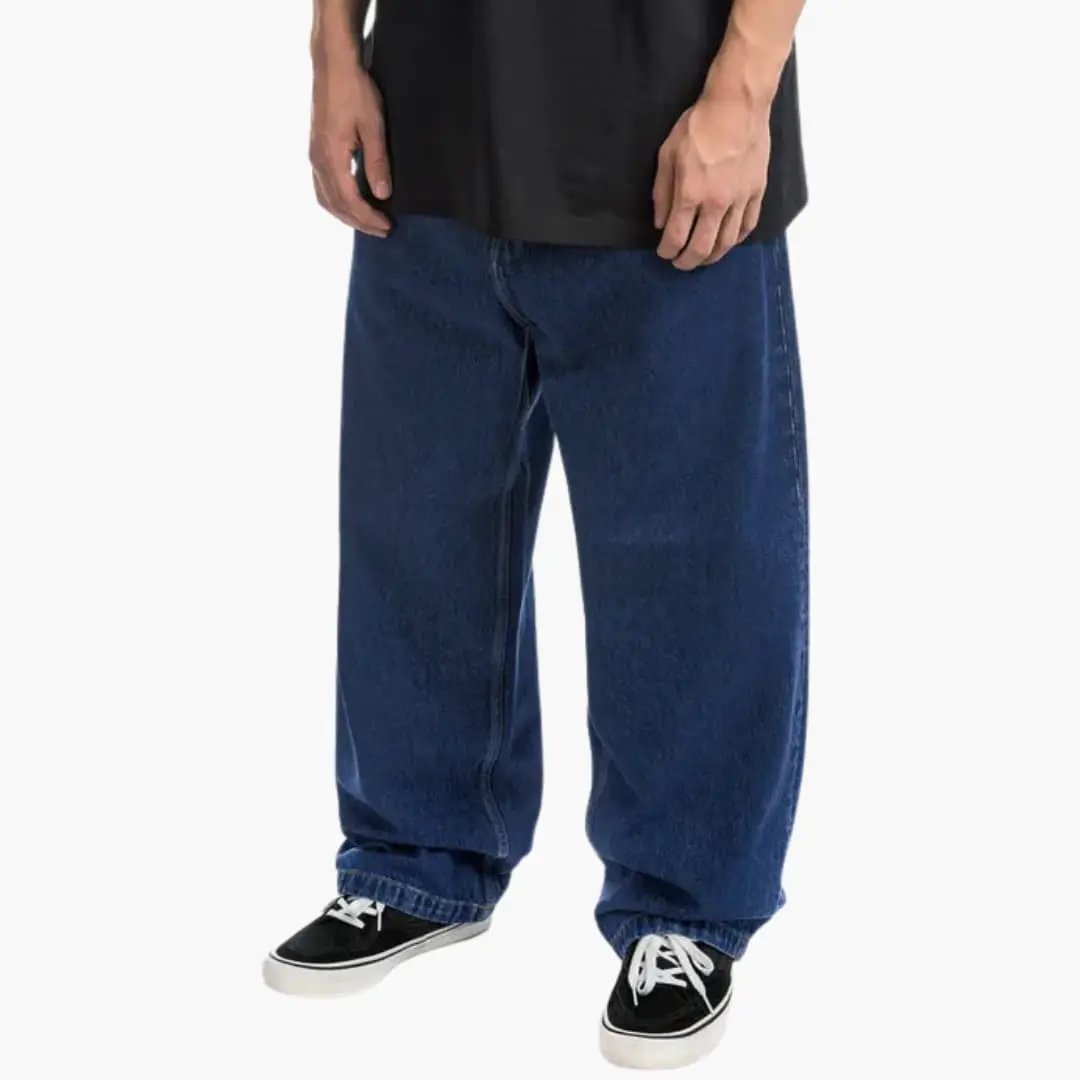 Loose baggy blue denim jeans for men, urban street style