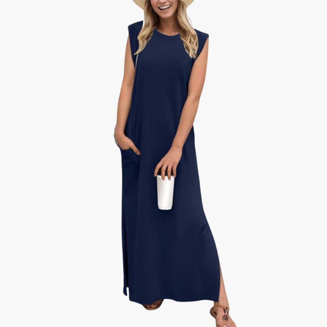 Navy blue maxi dress for women, loose and comfortable for summer