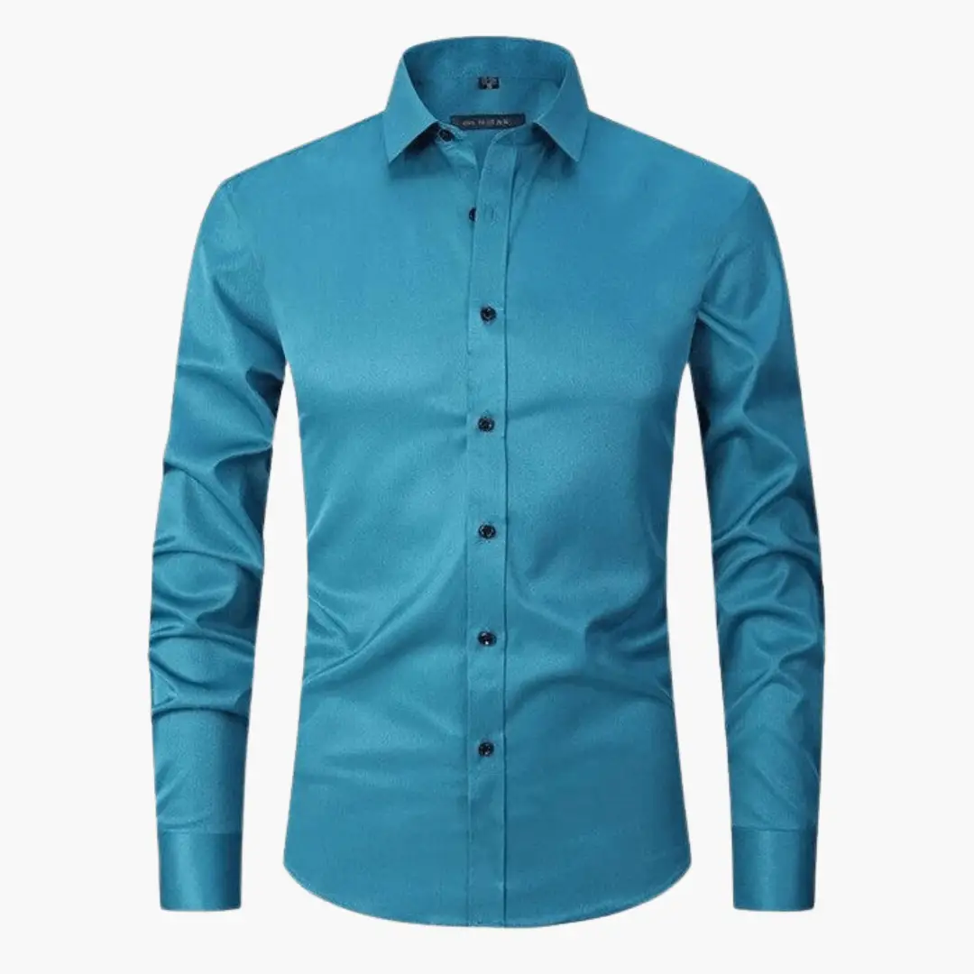 Slim-Fit Shirt for Men by Wilfred Smith in teal blue with a button-down front