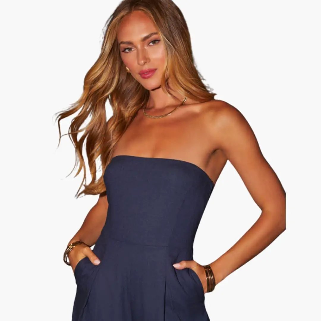 Stylish Jumpsuit for Women navy strapless with pockets and fitted bodice Wilfred Smith