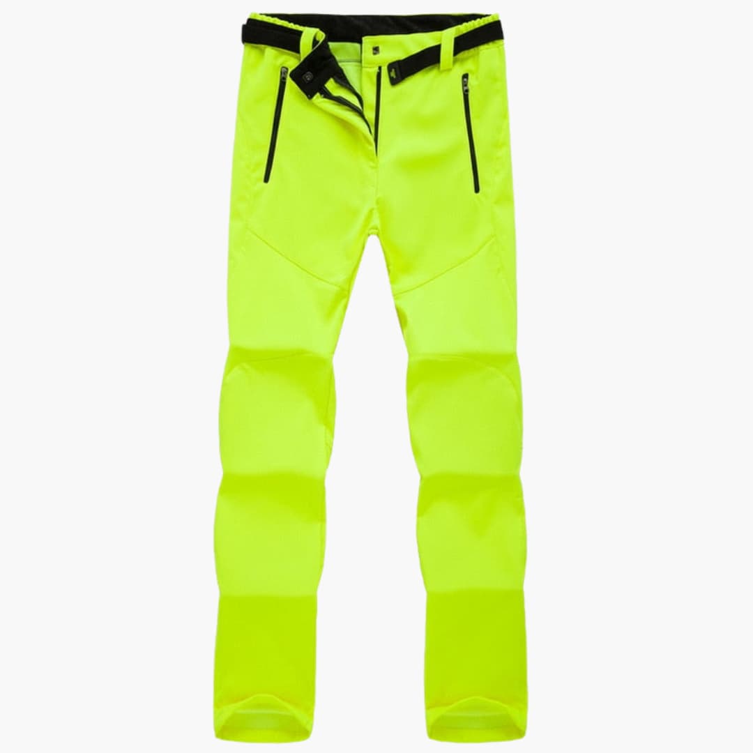 Women's hiking pants with zippered pockets in neon yellow