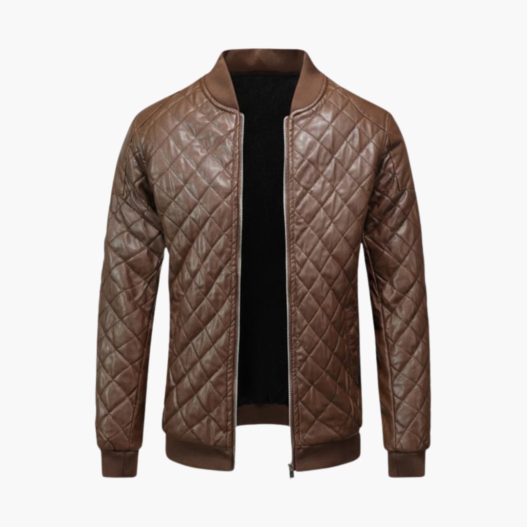 Men’s Quilted Bomber Jacket with Zipper Front in brown by Wilfred Smith