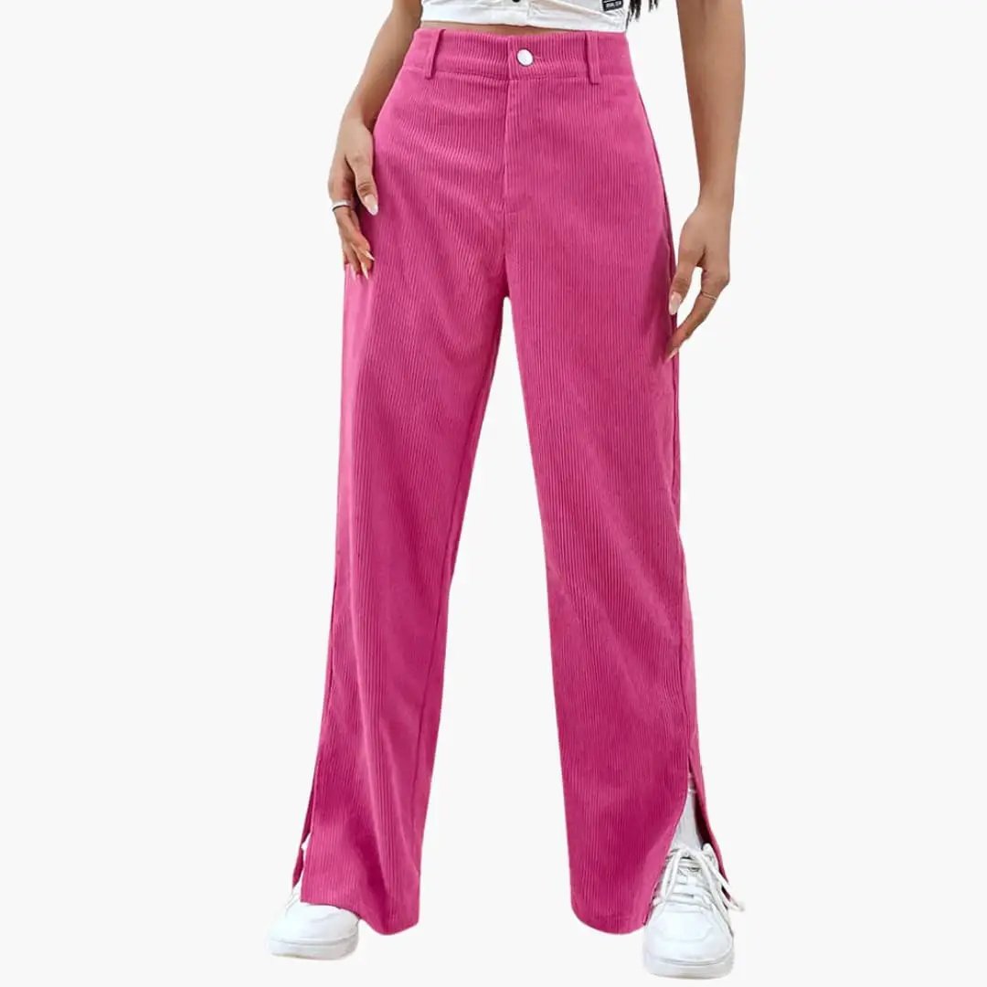 Women's corduroy trousers with waistband and wide legs in bright pink by Wilfred Smith