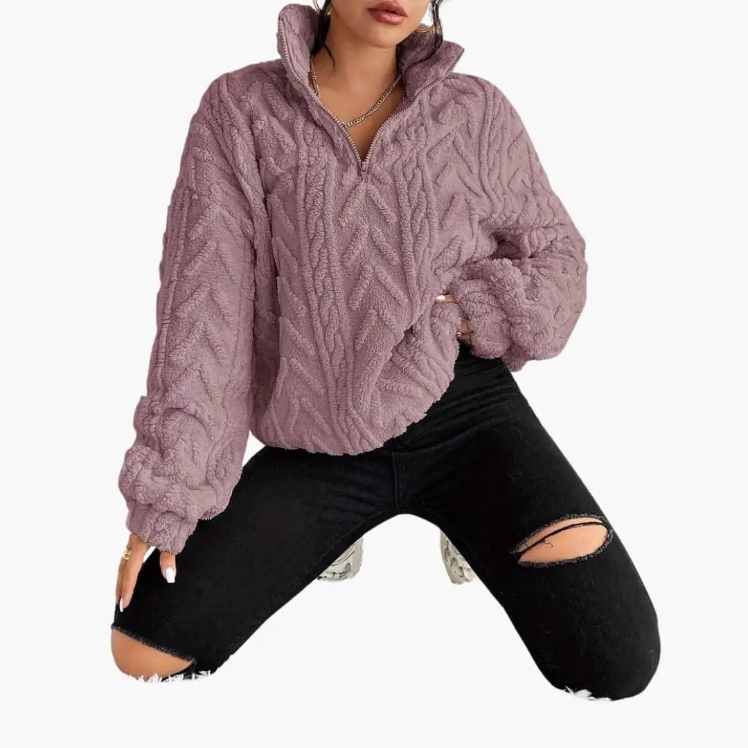 Women's Fleece Pullover with Cable Pattern in lavender by Wilfred Smith