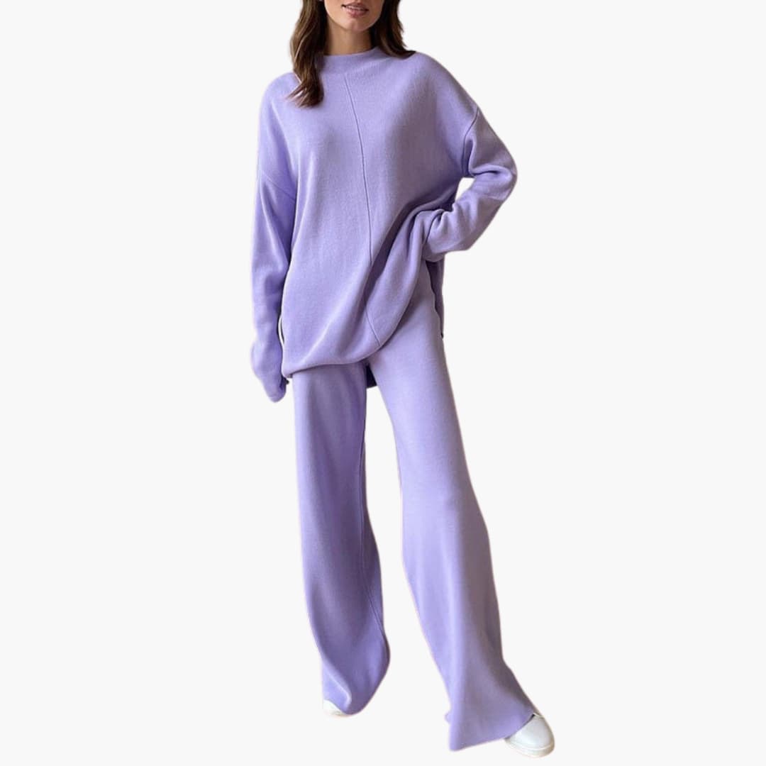 Women's loungewear set with sweater and wide-leg pants in lavender