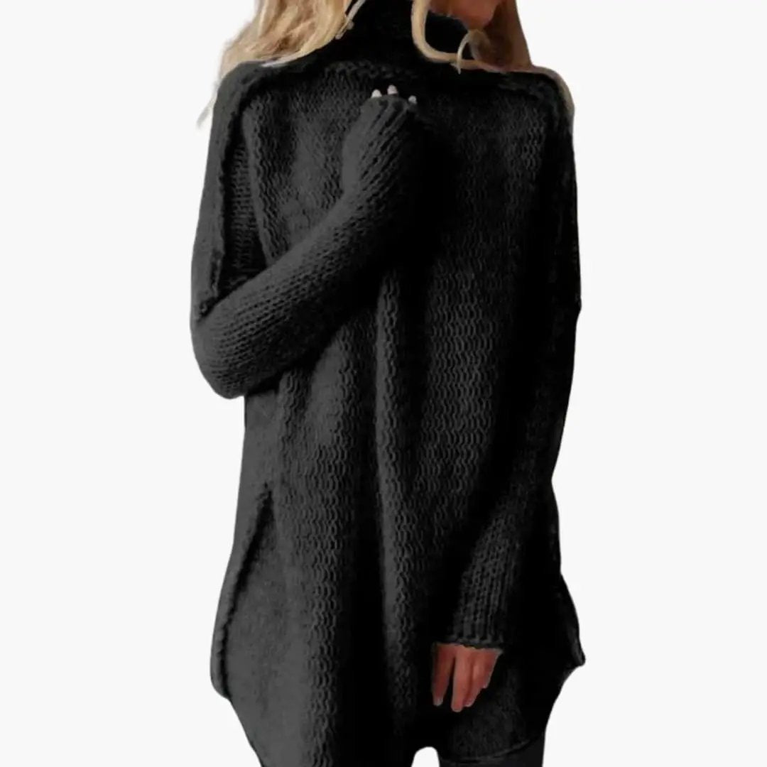 Women's black loose-knit pullover with round neck by Wilfred Smith