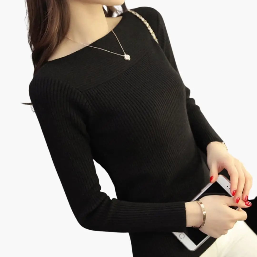 Women's Knit Sweater with Long Sleeves, black ribbed-knit by Wilfred Smith