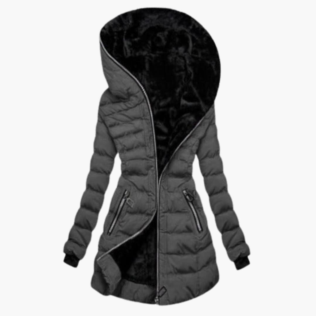 Women's padded hooded jacket with side pockets in dark gray, Wilfred Smith