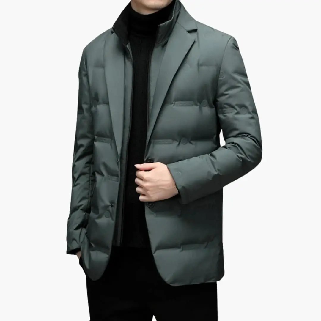 Men's puffer blazer jacket with front pockets in sage green