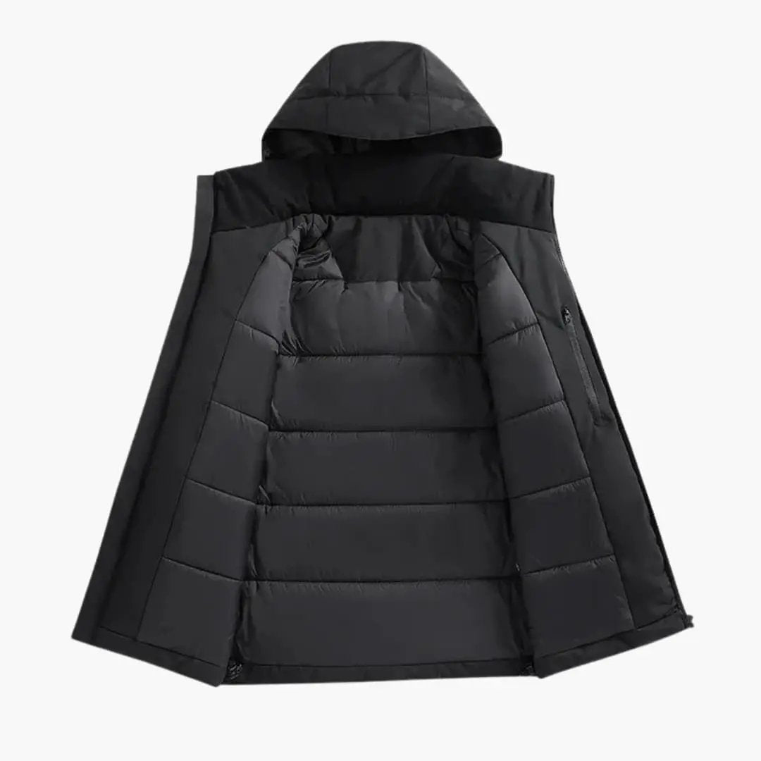 Men's Zip-Up Hooded Jacket, black puffer by Wilfred Smith