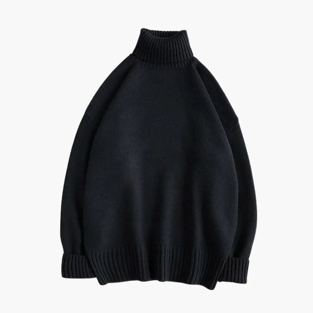 Men's black knitted roll-neck sweater by Wilfred Smith