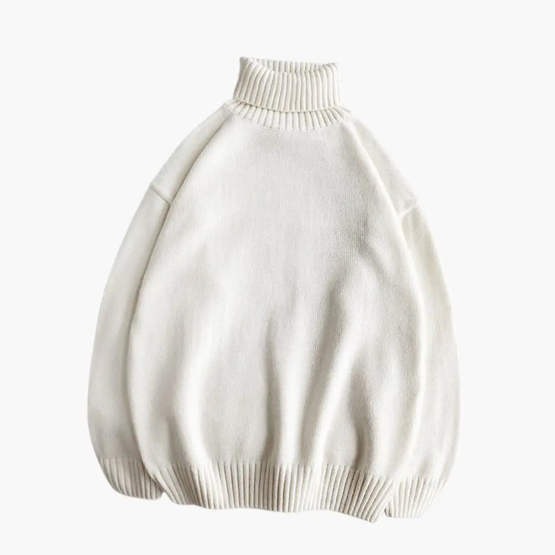 Men's white knitted roll-neck sweater by Wilfred Smith