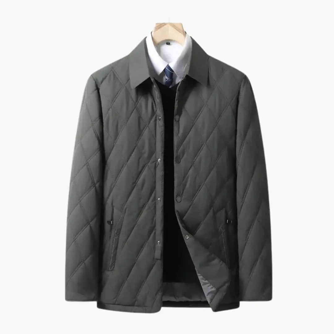 Men's quilted diamond-patterned jacket with lapel collar in dark gray