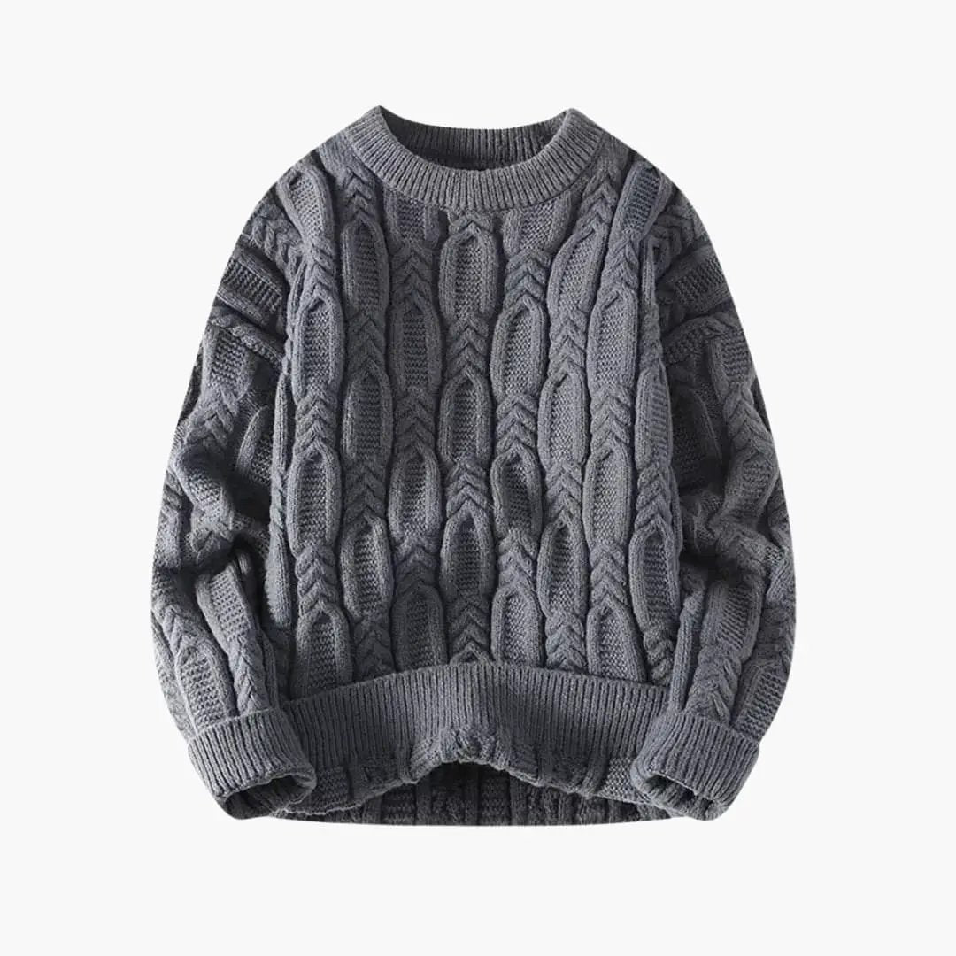 Men's cable-knit sweater, gray with chunky textured knit, ribbed cuffs and hem