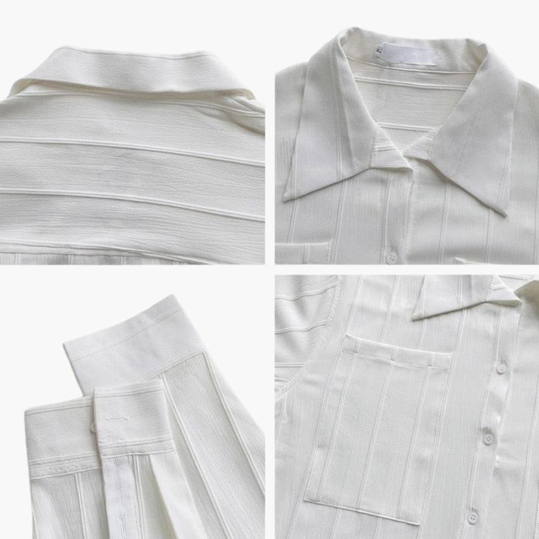 Men's white ribbed T-shirt with crew neck, textured knit fabric