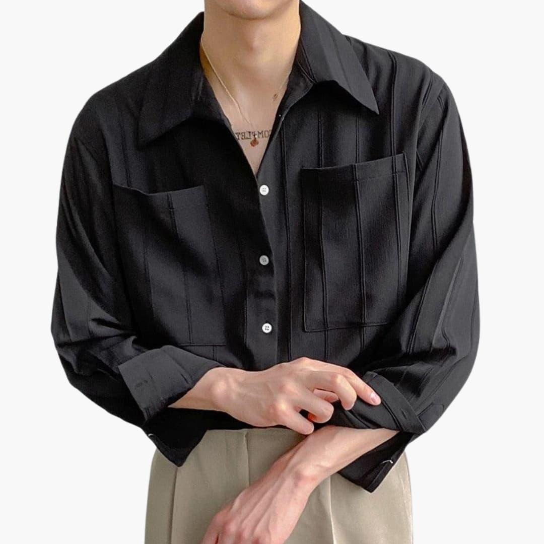 Men's T-Shirt by Wilfred Smith in black ribbed texture
