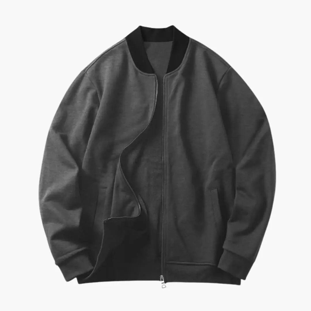 Men's bomber jacket by Wilfred Smith with concealed zip and elastic cuffs in dark gray