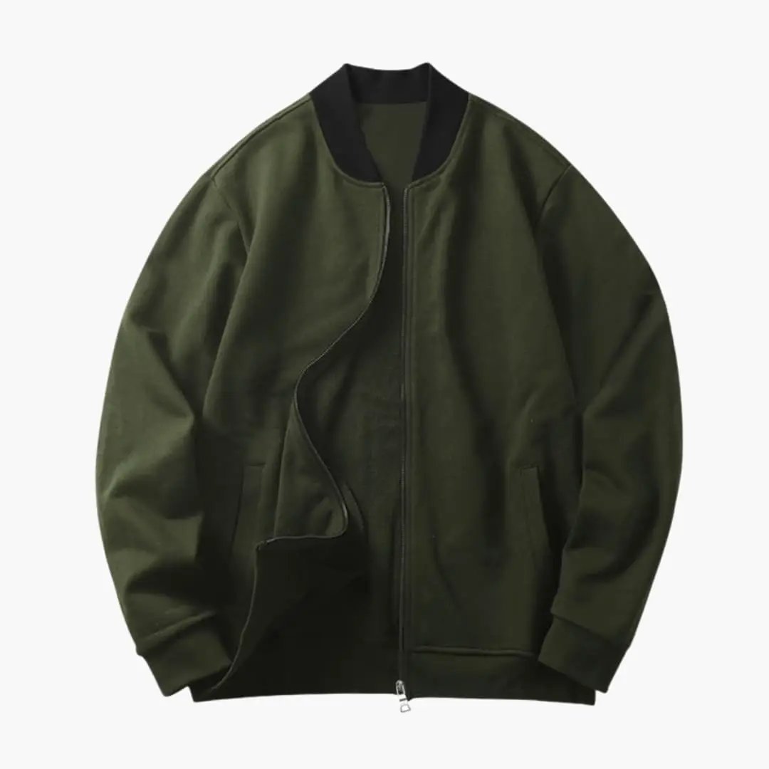 Men’s bomber jacket olive green by Wilfred Smith with concealed zip and elastic cuffs