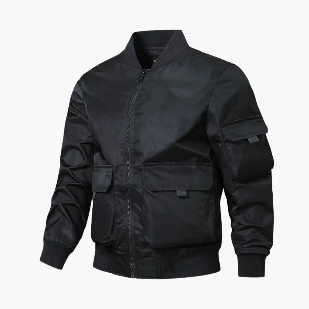 Men’s bomber jacket Wilfred Smith in black with patch pockets and elastic cuffs