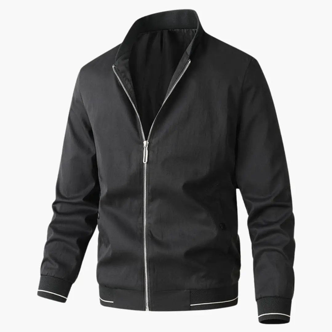 Men’s bomber jacket by Wilfred Smith with zip front and elastic cuffs in black