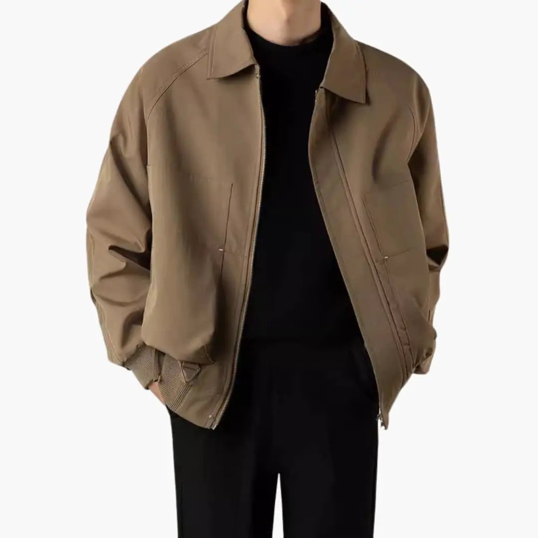 Men’s Bomber Jacket Wilfred Smith in tan with zip front and elastic hem