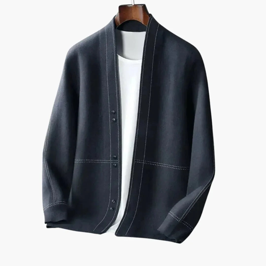Men's Open Front Cardigan with Structured Stitch Detailing - Wilfred Smith