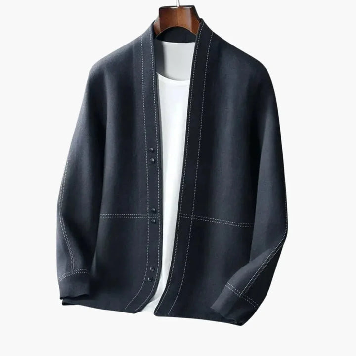 Men's Open Front Cardigan with Structured Stitch Detailing - Wilfred Smith