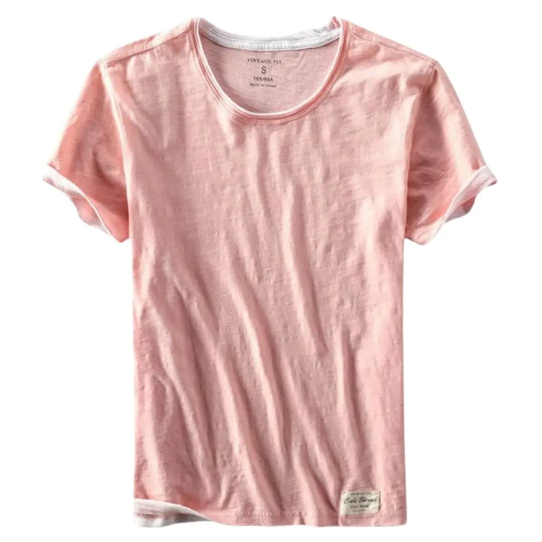 Men’s pink Wilfred Smith crew neck short sleeve T-shirt, plain everyday tee