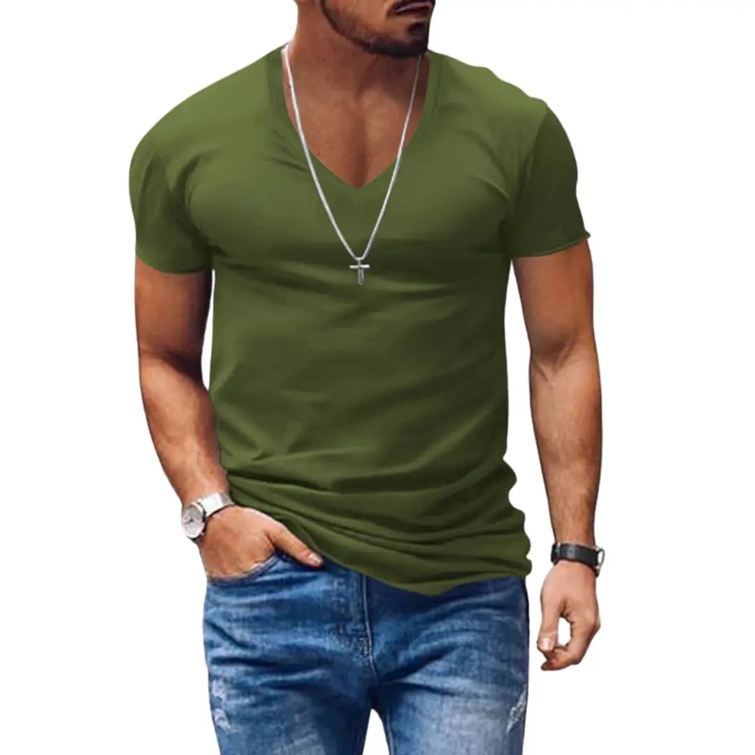 Men’s Classic V-Neck Short Sleeve T‑Shirt by Wilfred Smith in olive green
