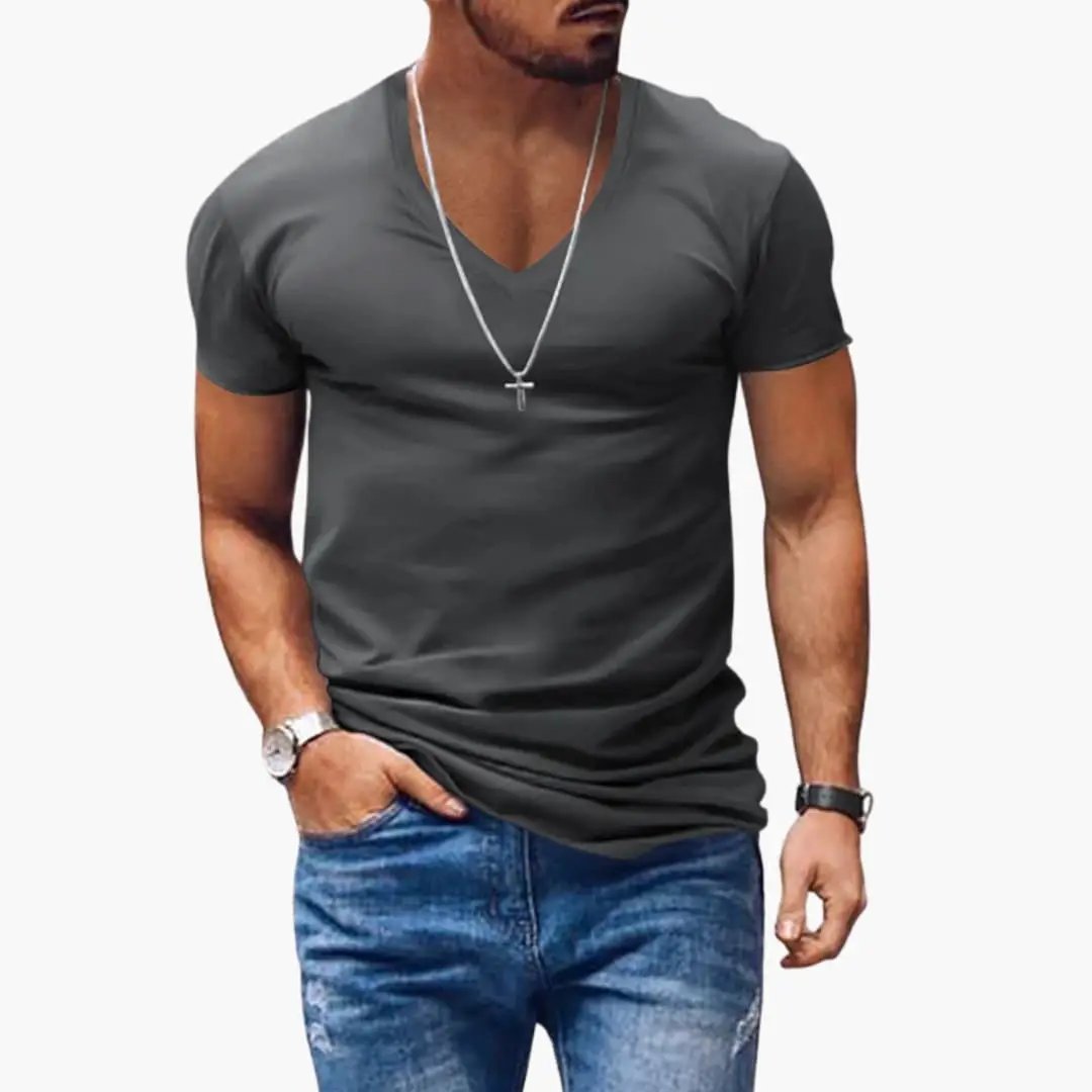Men’s Classic V-Neck Short Sleeve T-Shirt in charcoal gray