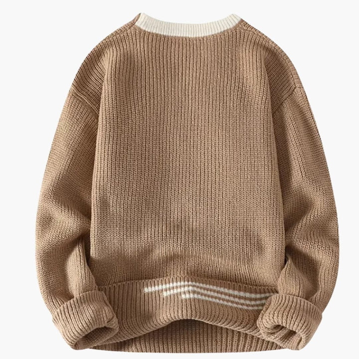 Men's Crewneck Sweater with Ribbed Hem and Cuffs