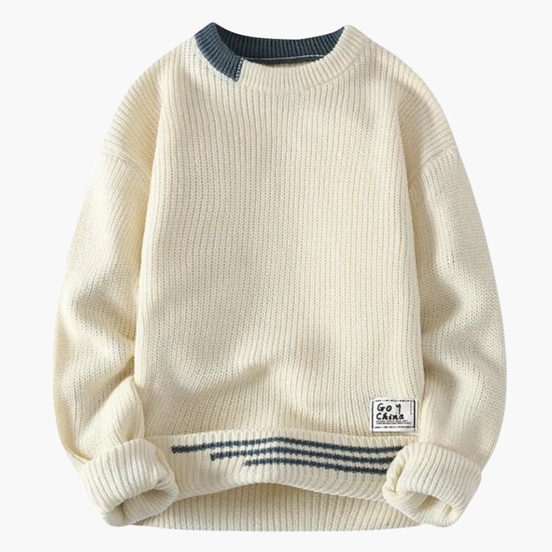 Men's Crewneck Sweater with Ribbed Hem and Cuffs